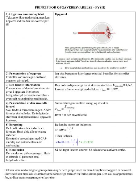 Billedet viser principperne for en opgavebesvarelse i fysik.